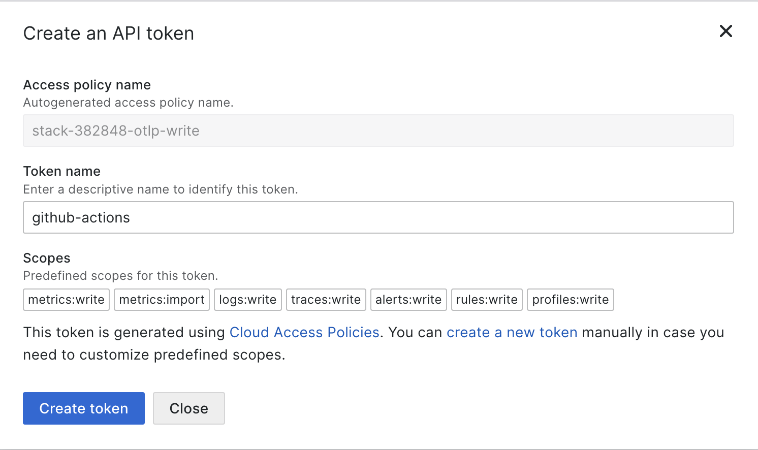 Grafana Cloud OTLP Create Token