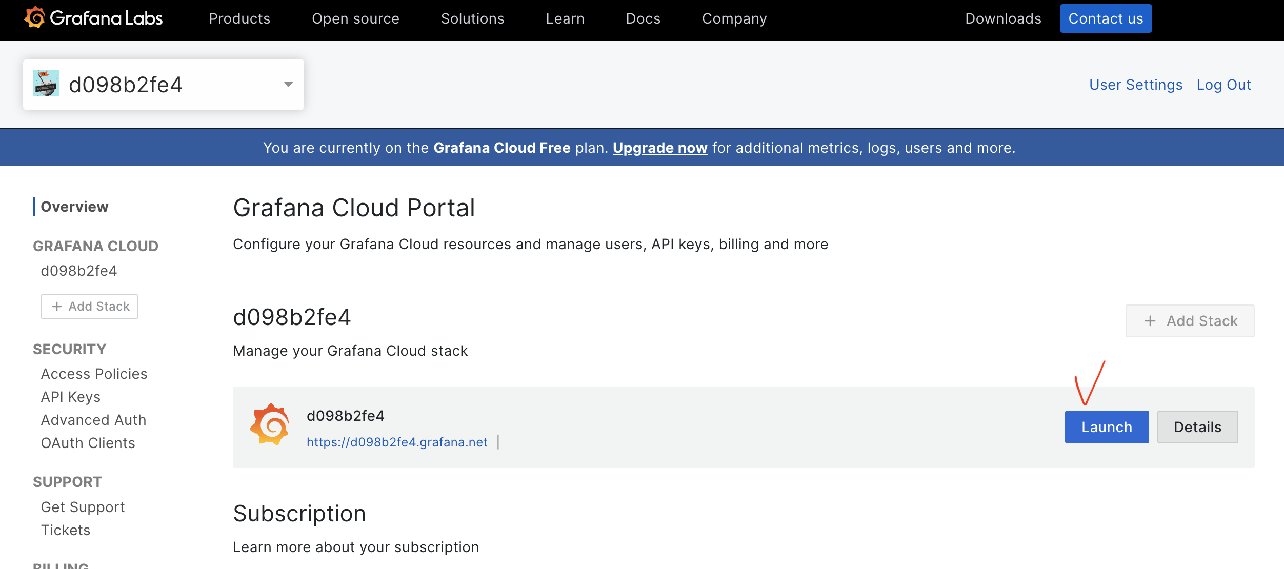 Grafana Cloud Portal